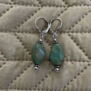 Genuine green turquoise and sterling silver earrings.